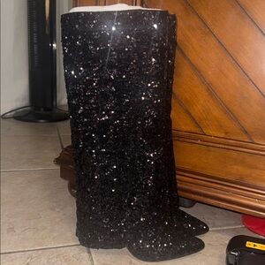 a new day Black Sequin Heeled Boots